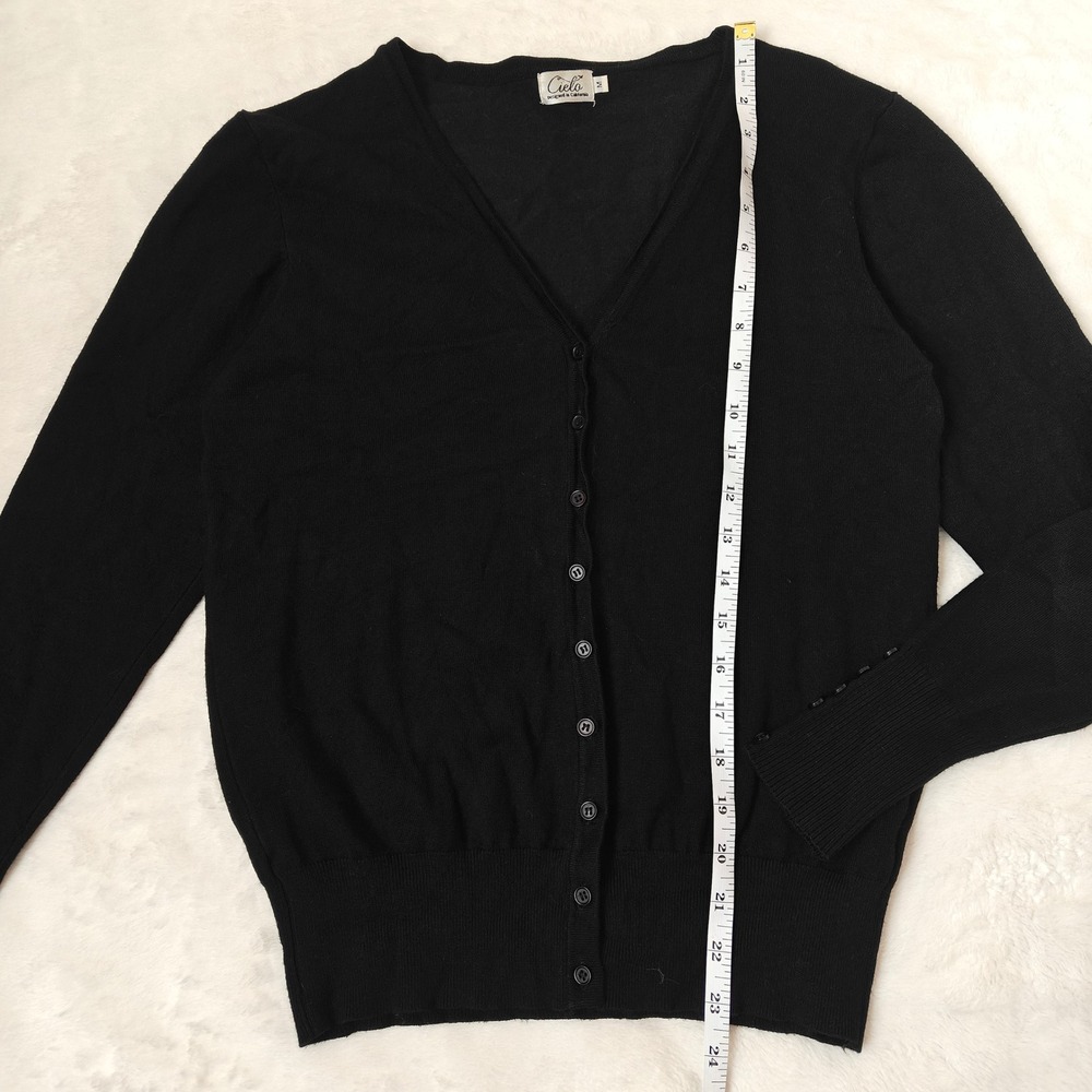Cielo Womens Cardigan Sweater Black Knit Button Front Medium Minimal Long Sleeve - Picture 4 of 7